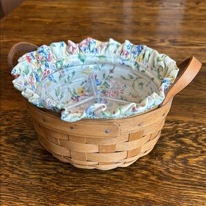 Vintage ‘93 Longaberger Classic Button Basket w/ Liner & Protector